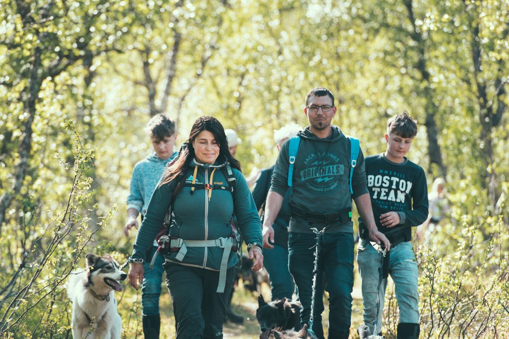 hiking with huskies