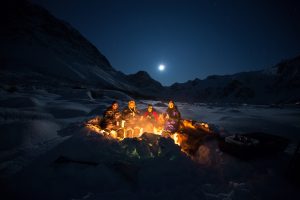 winter Campfire at night, Northern Norway